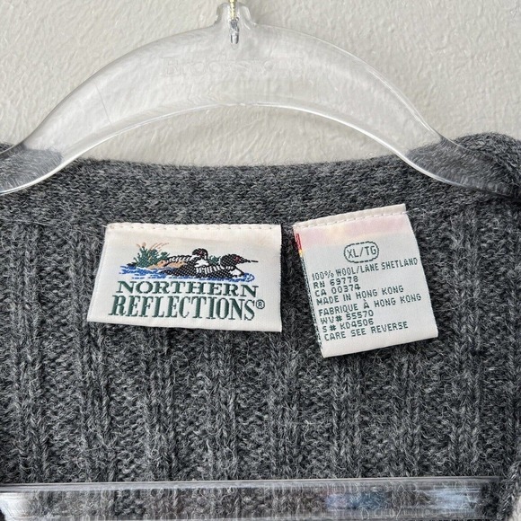 Northern Reflections Womens Fair Isle 100% Wool Full Zip Sweater Gray Nordic Vtg - Picture 3 of 11
